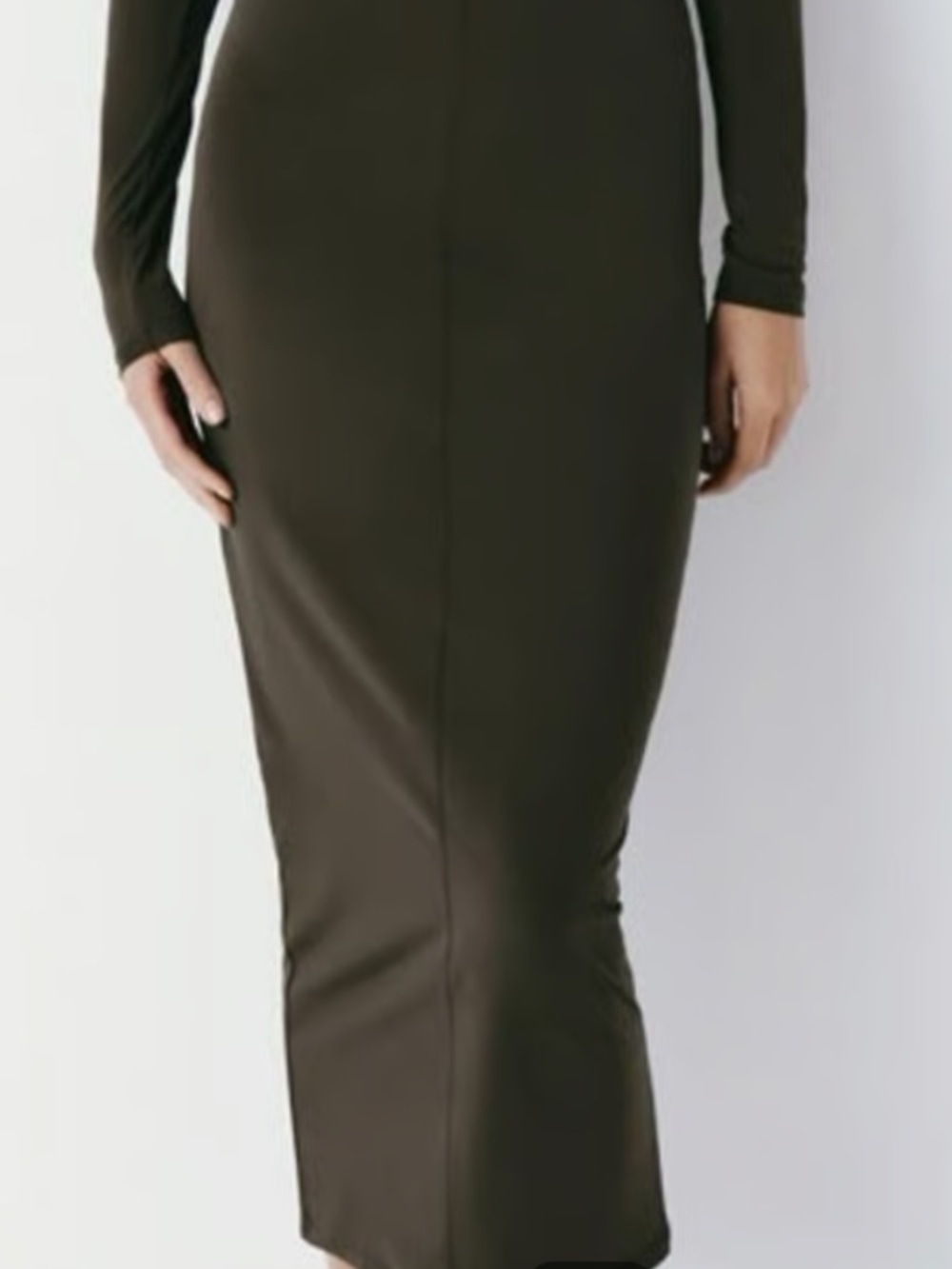 Zara Long Sleeve Olive Bodycon Maxi Dress, Small - Picture 5 of 10